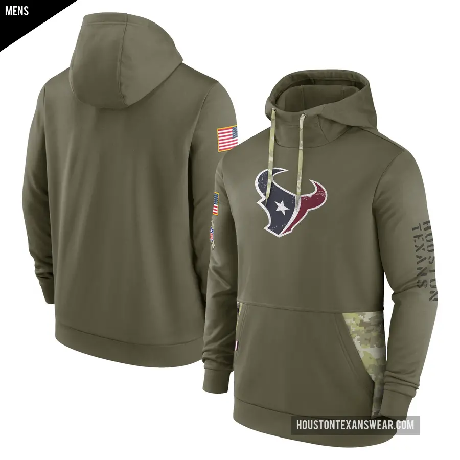 Men's Houston Texans Olive 2022 Salute to Service Therma Performance Pullover Hoodie