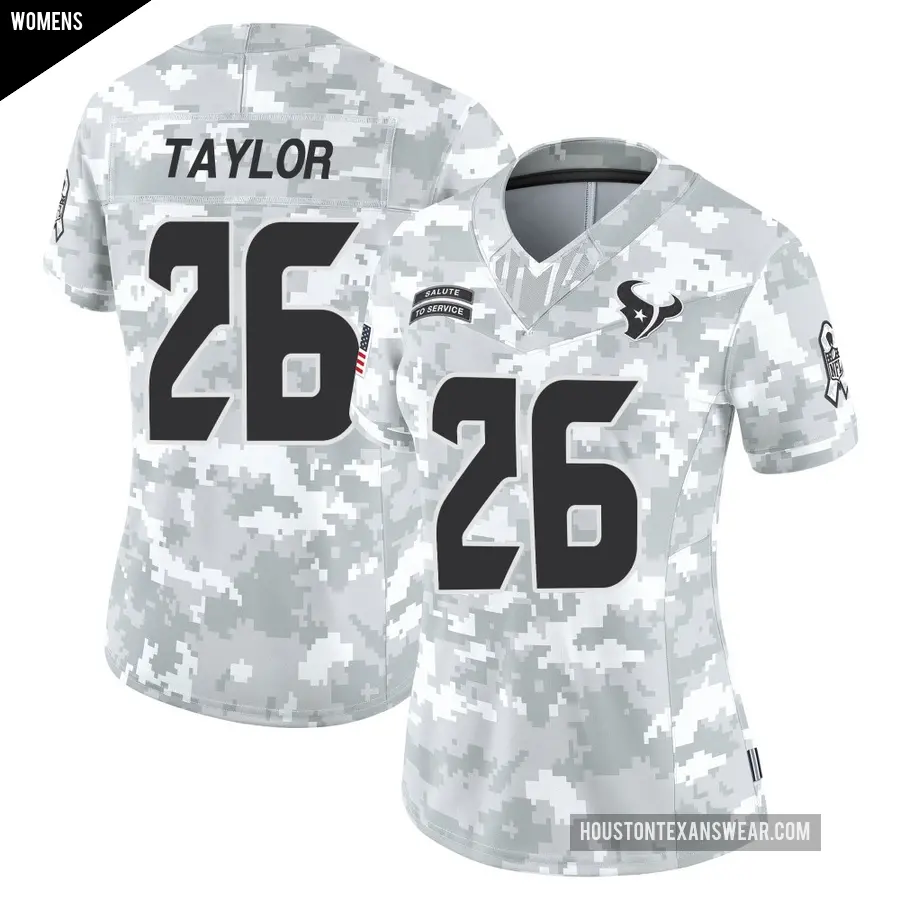 Women's Houston Texans ＃26 J.J. Taylor Arctic Camo Limited 2024 Salute to Service Jersey