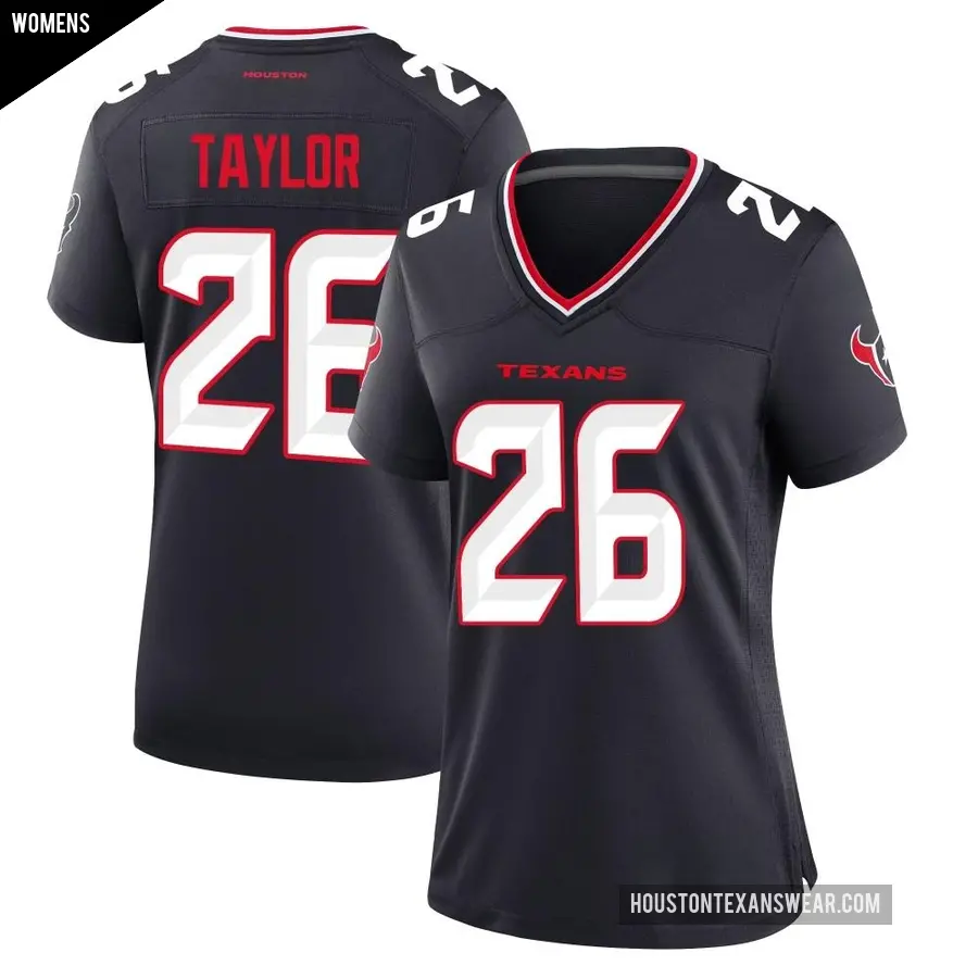 Women's Houston Texans ＃26 J.J. Taylor Navy Game Team Jersey