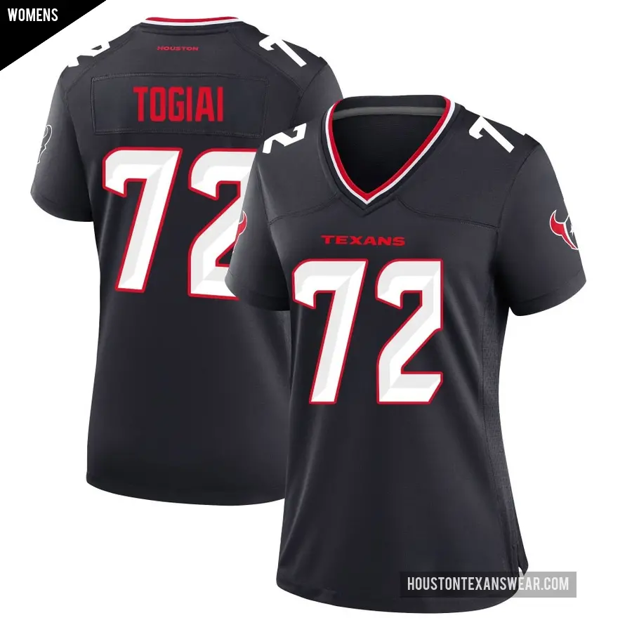 Women's Houston Texans ＃72 Tommy Togiai Navy Game Team Jersey