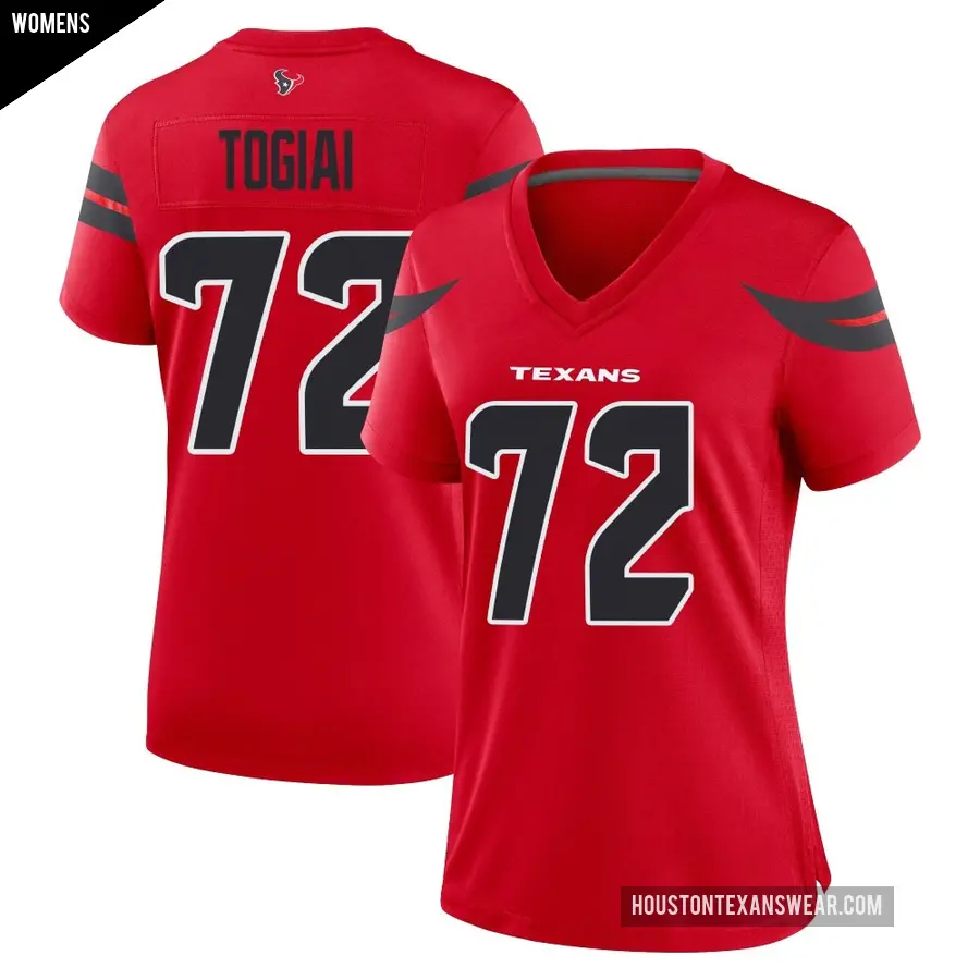 Women's Houston Texans ＃72 Tommy Togiai Red Game Alternate Jersey