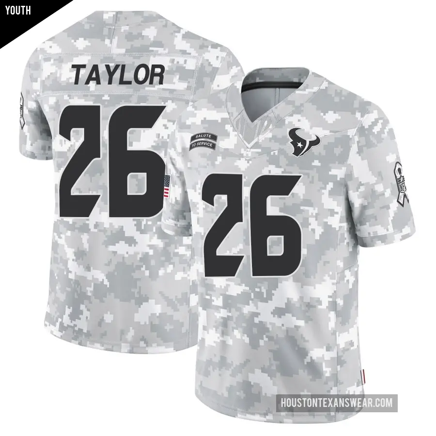 Youth Houston Texans ＃26 J.J. Taylor Arctic Camo Limited 2024 Salute to Service Jersey