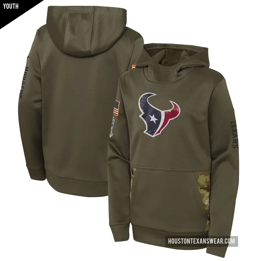 Youth Houston Texans Olive 2022 Salute to Service Performance Pullover Hoodie