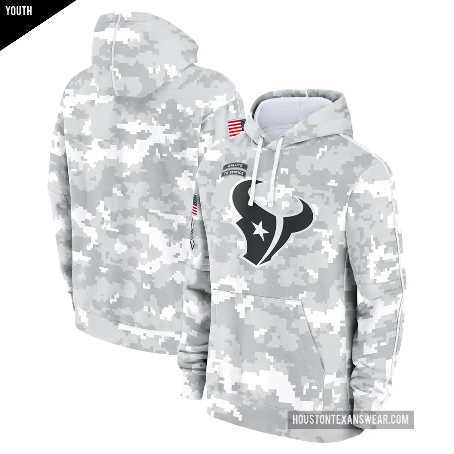 Youth Houston Texans White/Gray 2024 Salute To Service Pullover Hoodie